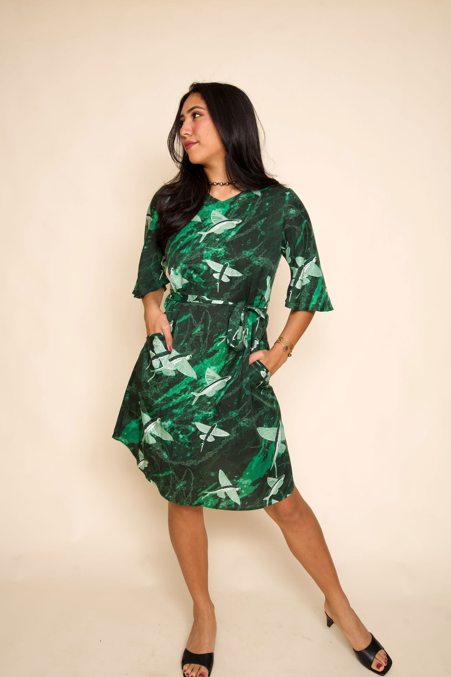 Green Malolo Bell Sleeve Dress