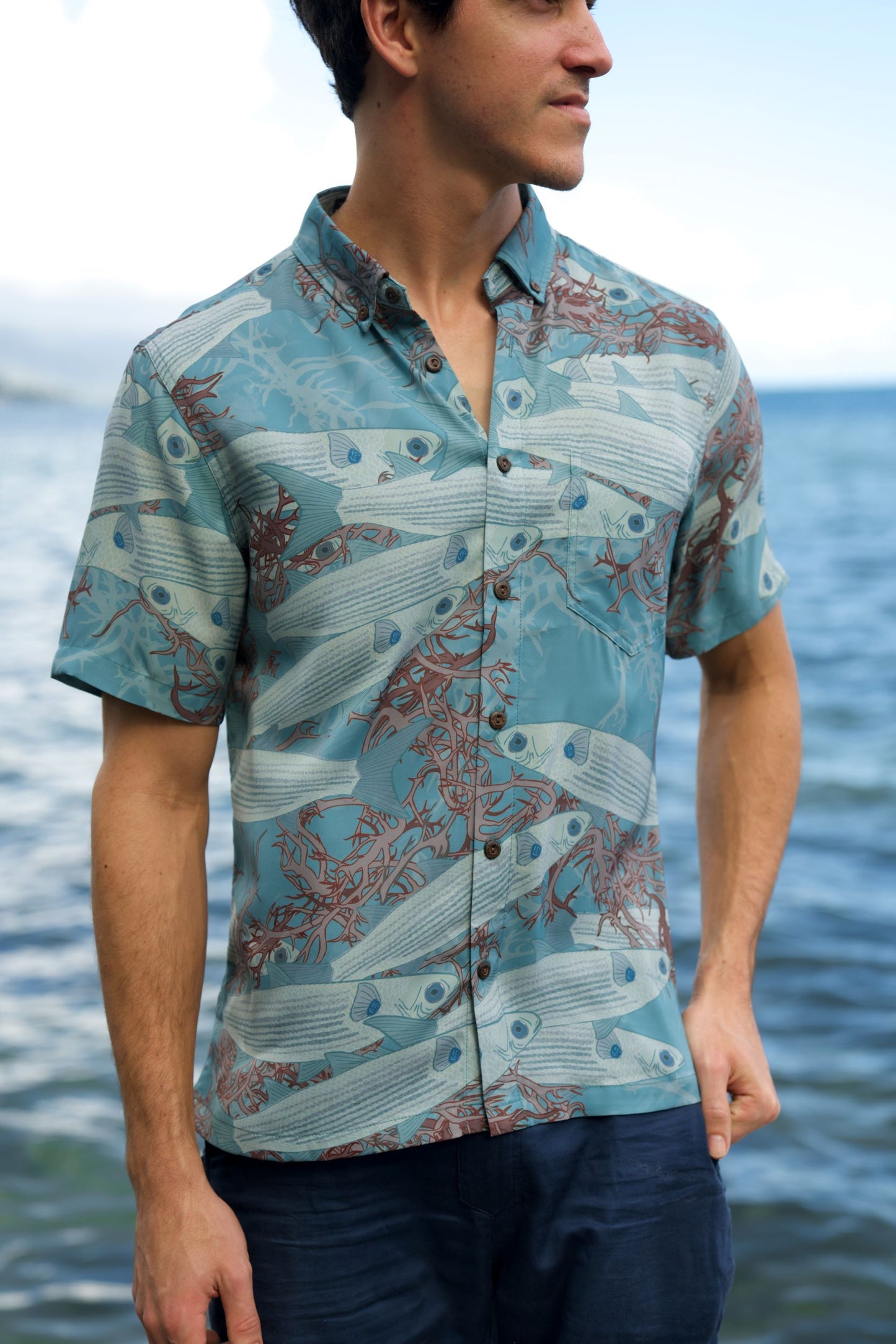 Limu Manauea & 'Ama'ama Aloha Shirt (Iron Free)
