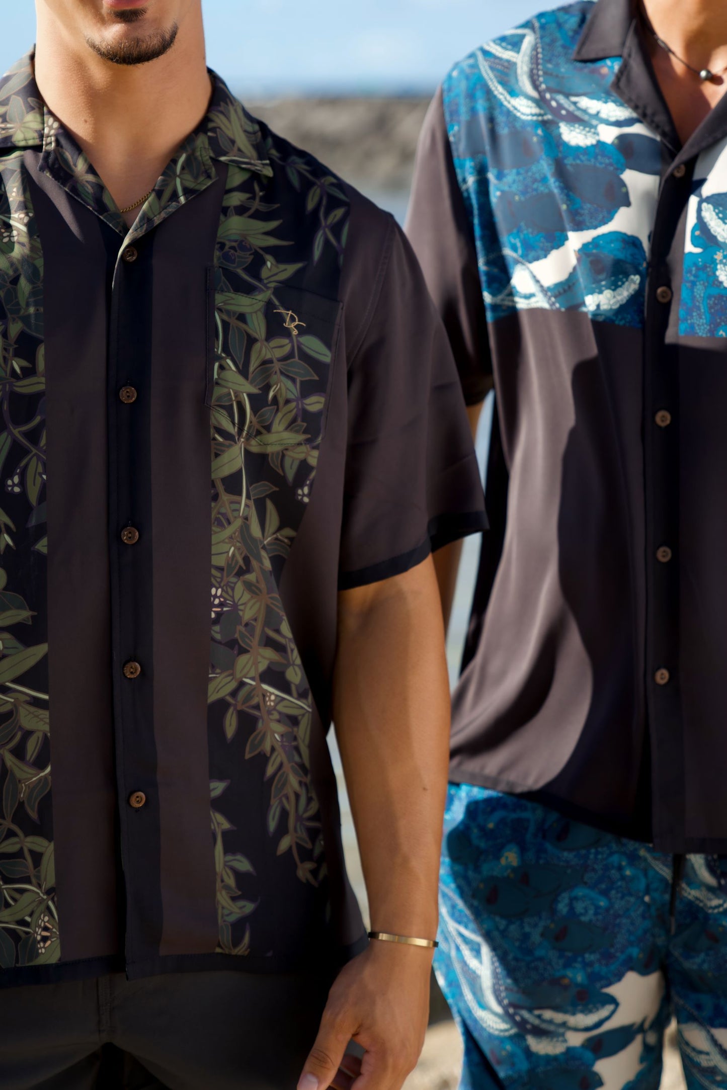 Maile Black Vintage Cut Aloha Shirt (Iron Free)