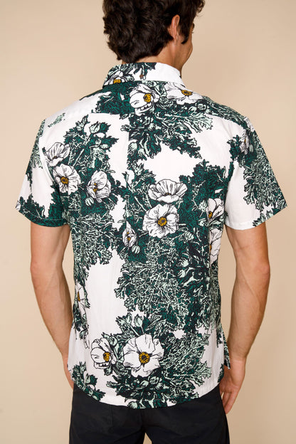 Puakala Green on White Aloha Shirt