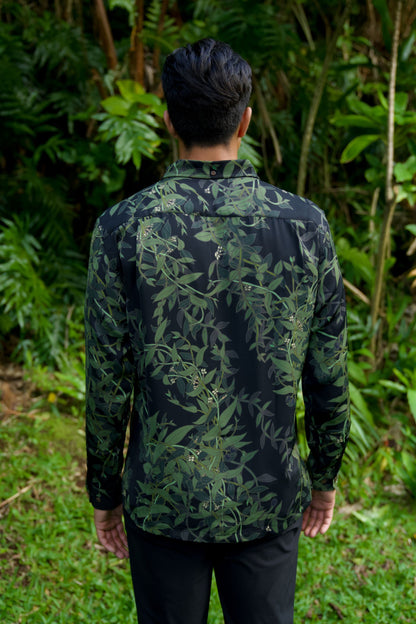 Maile Black Long Sleeve Aloha Shirt (Iron Free)