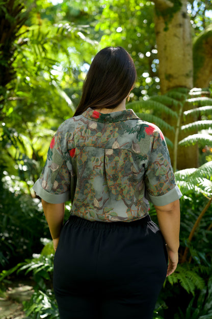 Vanishing 'Akikiki Women's Kimono Sleeve Aloha Shirt