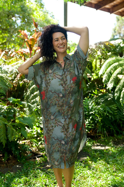 Vanishing ʻAkikiki Rayon Aloha Shirt Dress