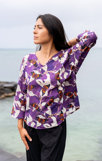 MĀMAKI & BUTTERFLIES V-Neck Blouse