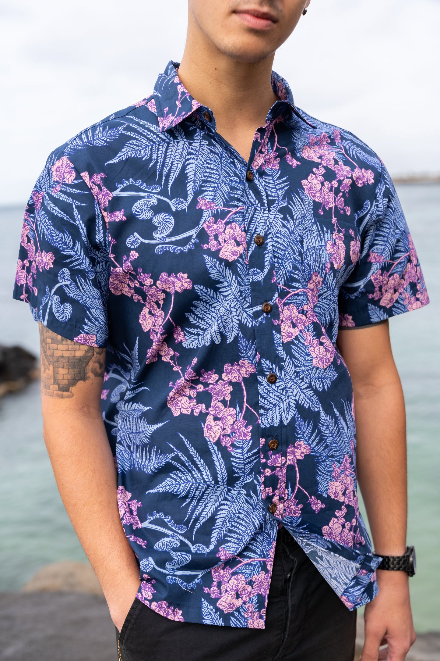 Hāpuʻu ʻIlima Blue Aloha Shirt
