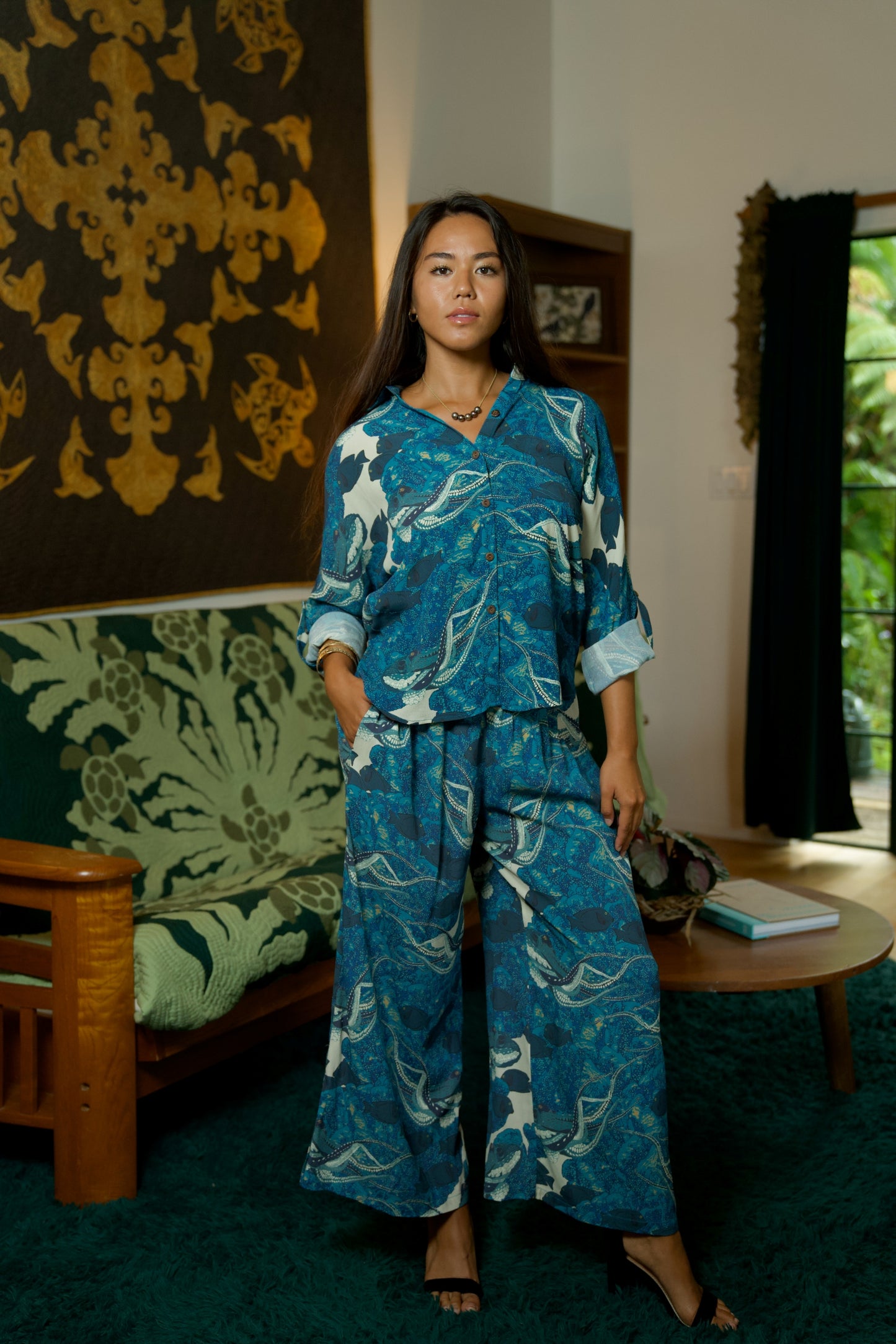 Hidden He‘e Women's Long Sleeve Aloha Shirt