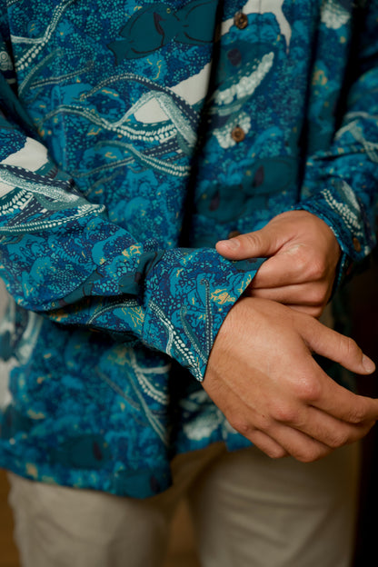 Hidden He‘e Long Sleeve Aloha Shirt (Iron Free)