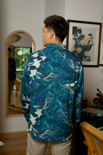 Hidden He‘e Long Sleeve Aloha Shirt (Iron Free)