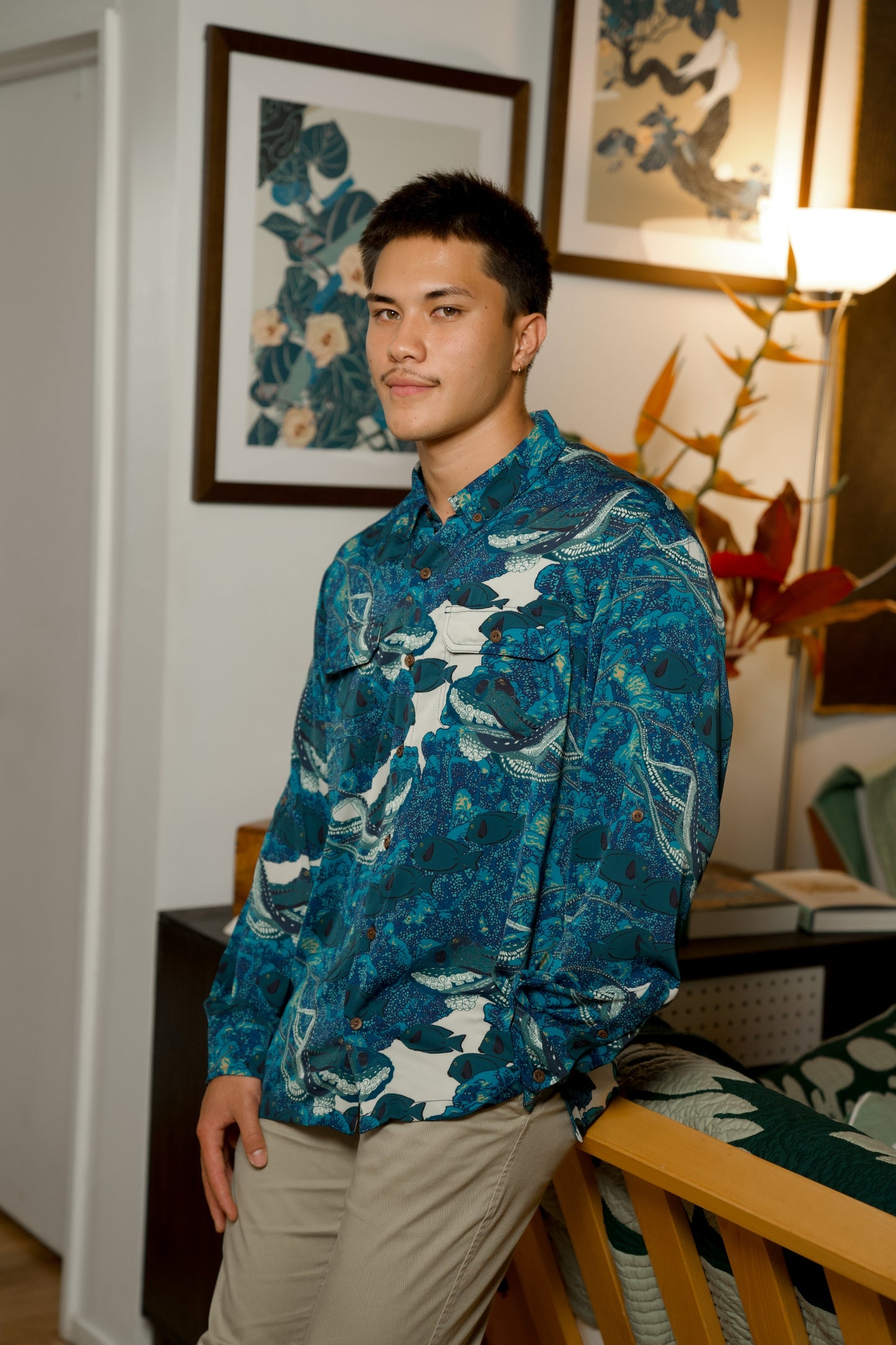 Hidden He‘e Long Sleeve Aloha Shirt (Iron Free)