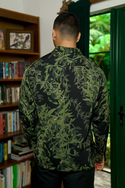Maile Black Long Sleeve Aloha Shirt (Iron Free)
