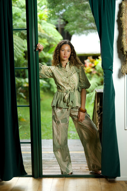 Loulu Green Tie Waist Blouse