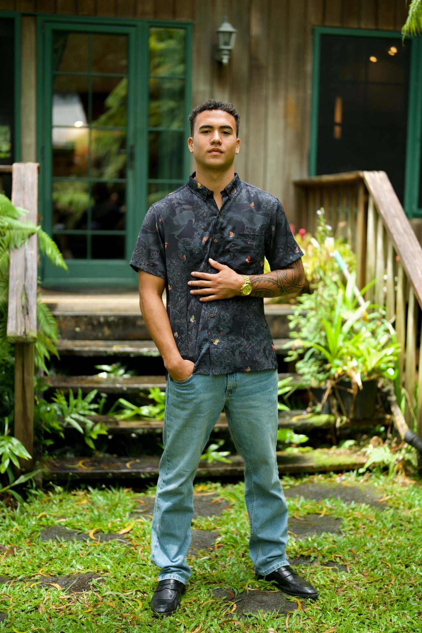 Kaniakapūpū Dark Forest Aloha Shirt (Iron Free)