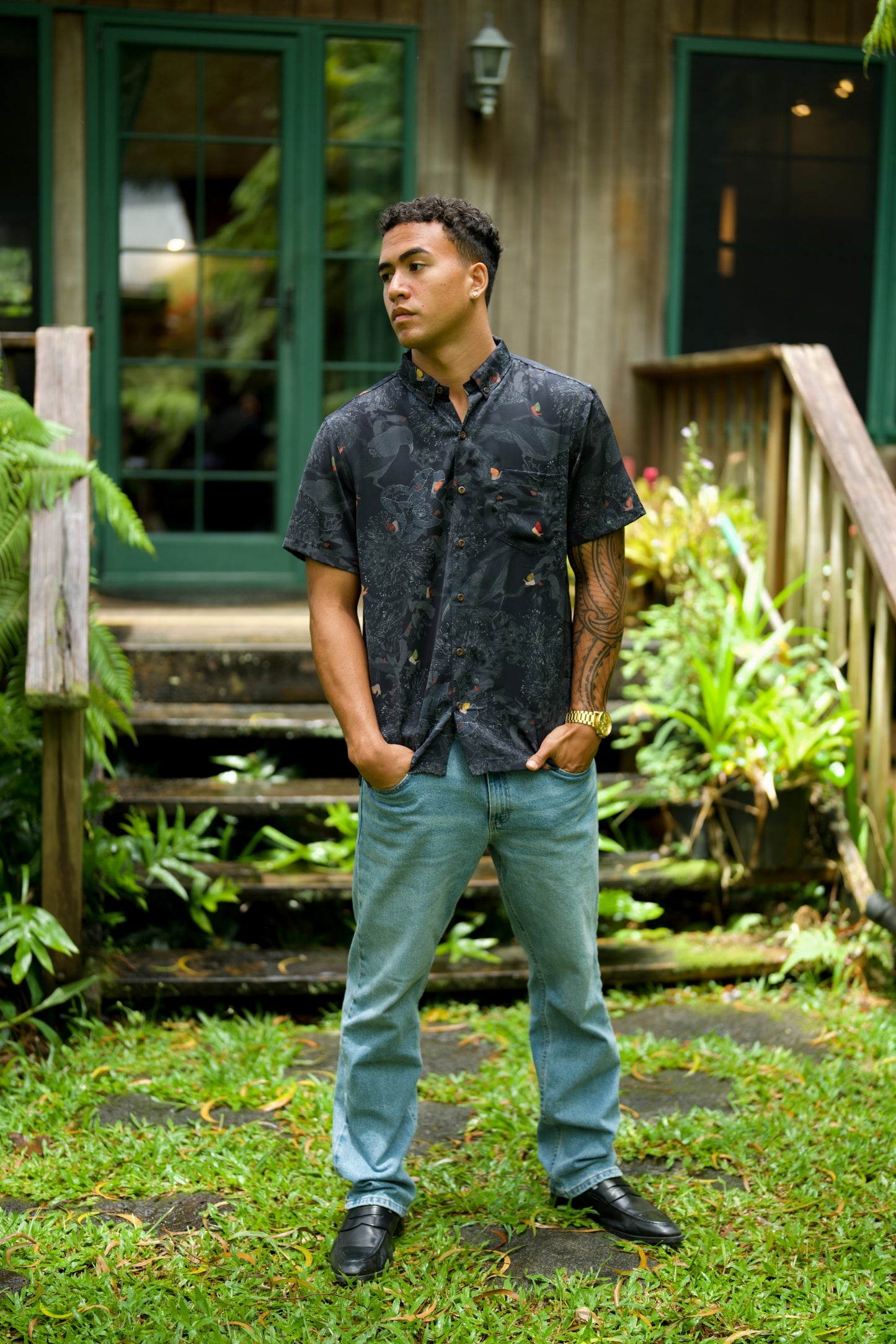 Kaniakapūpū Dark Forest Aloha Shirt (Iron Free)