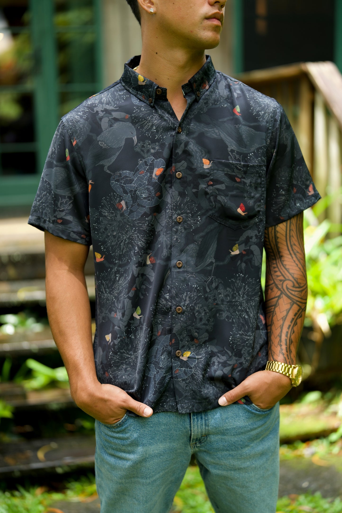 Kaniakapūpū Dark Forest Aloha Shirt (Iron Free)