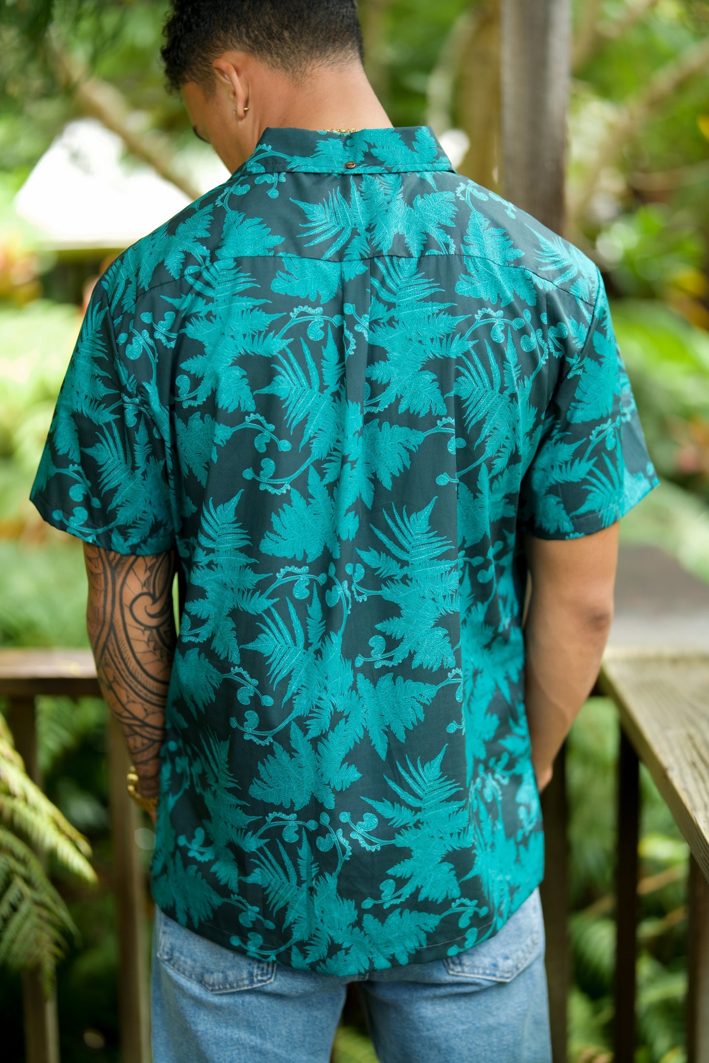 Teal Hāpu‘u Tree Fern Aloha Shirt