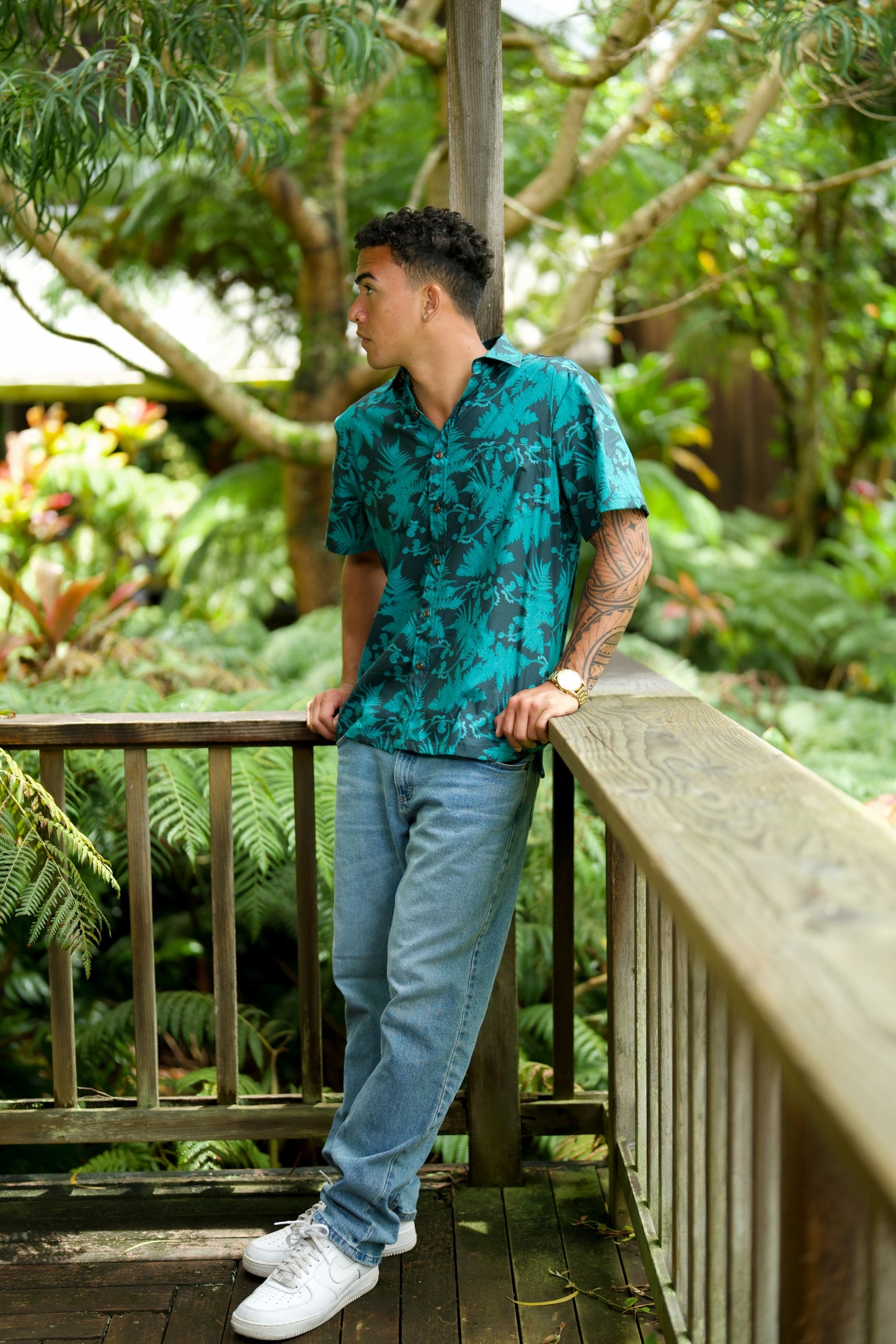 Teal Hāpu‘u Tree Fern Aloha Shirt