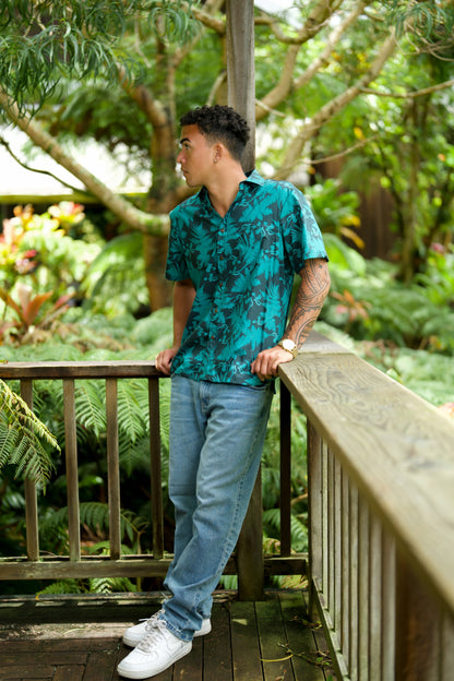 Teal Hāpu‘u Tree Fern Aloha Shirt