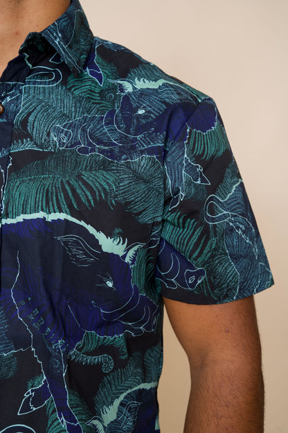 Kamapua'a Blue Tailored Aloha Shirt