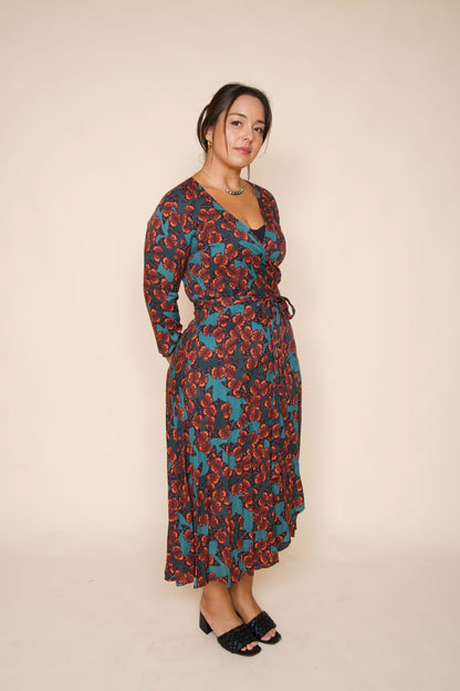 KAMEHAMEHA BUTTERFLIES Midi Wrap Dress