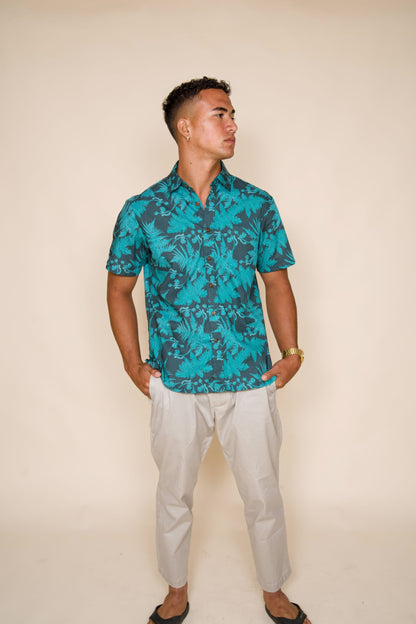 Teal Hāpu‘u Tree Fern Aloha Shirt