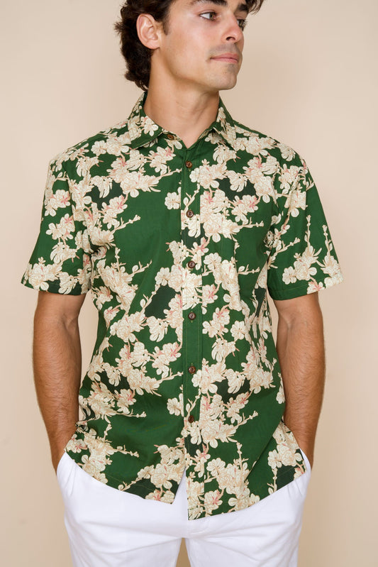 Dwarf Naupaka Green Aloha Shirt