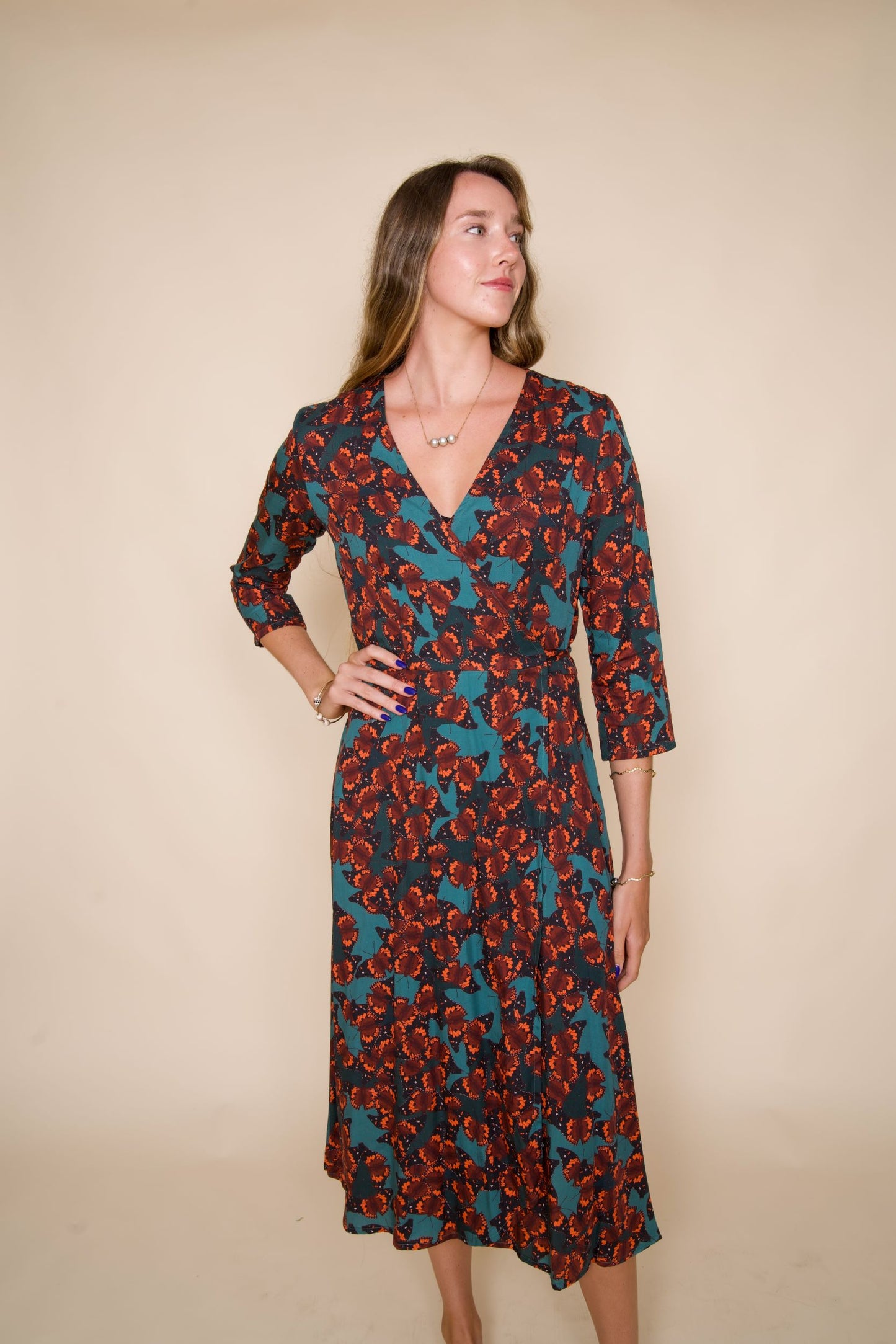 KAMEHAMEHA BUTTERFLIES Midi Wrap Dress