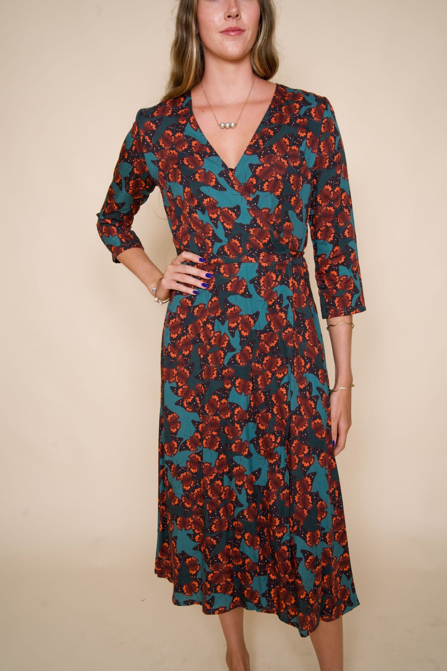 KAMEHAMEHA BUTTERFLIES Midi Wrap Dress