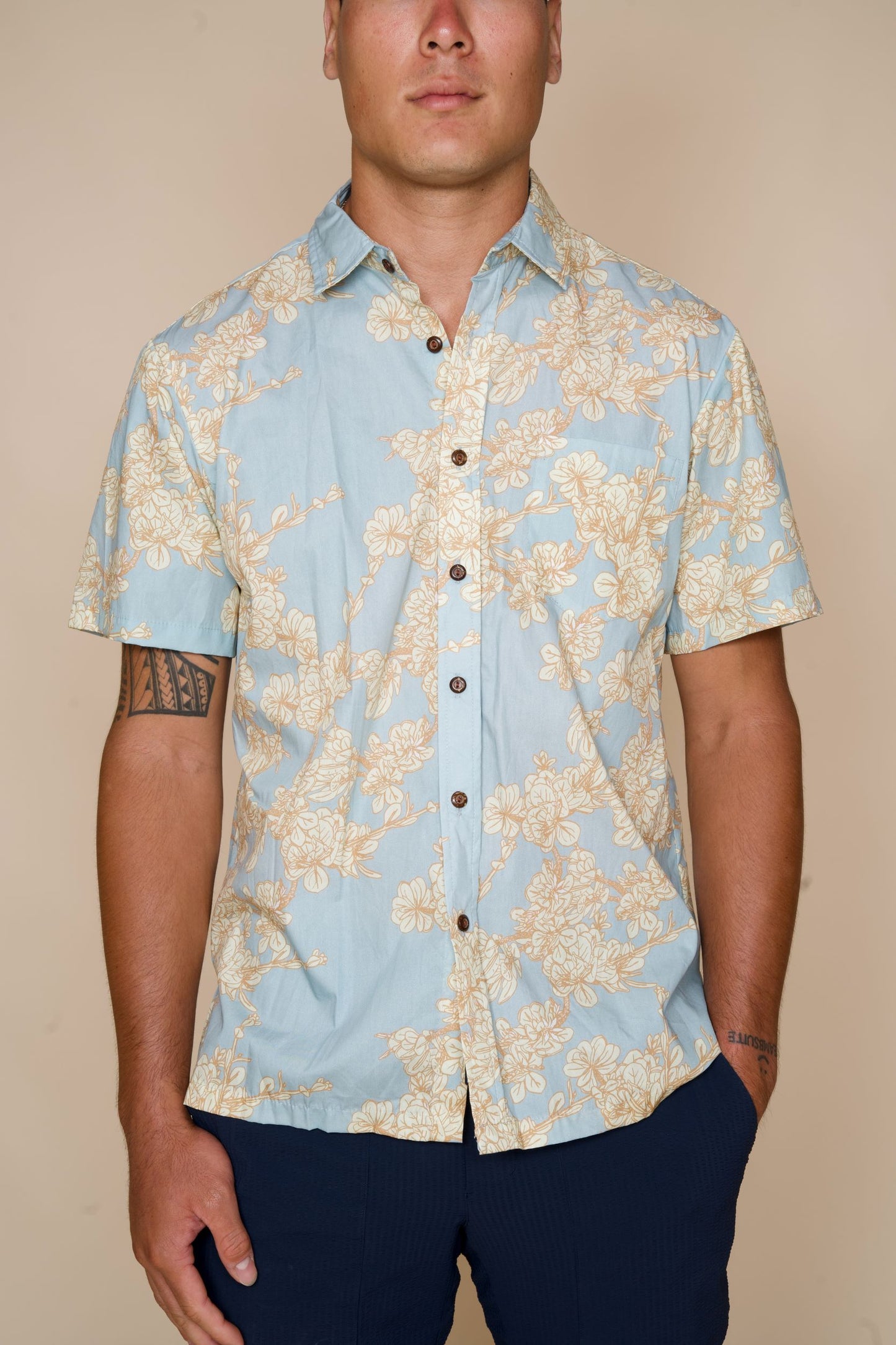 Dwarf Naupaka Sky Blue Aloha Shirt