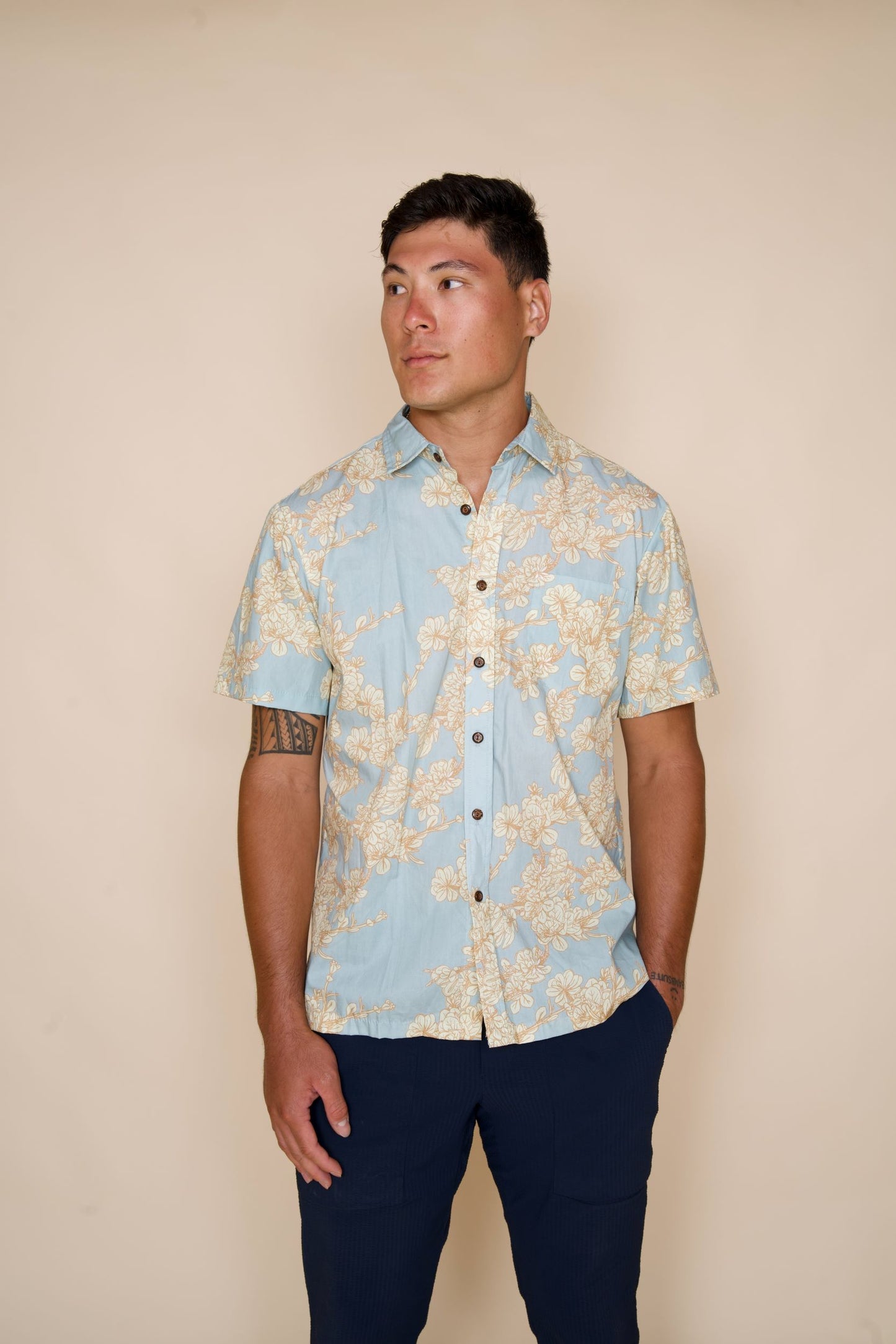 Dwarf Naupaka Sky Blue Aloha Shirt