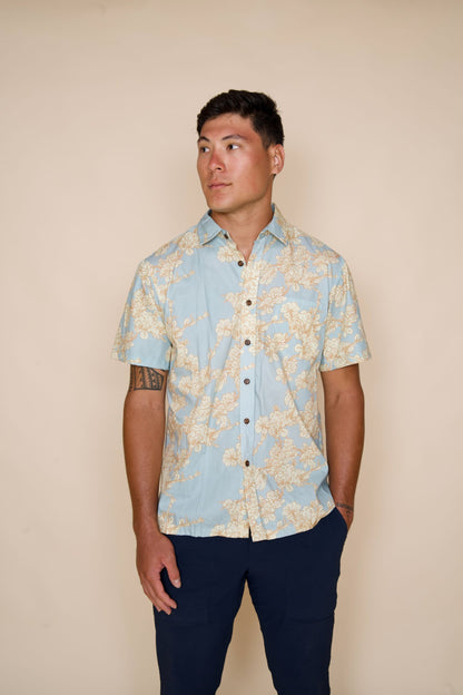 Dwarf Naupaka Sky Blue Aloha Shirt