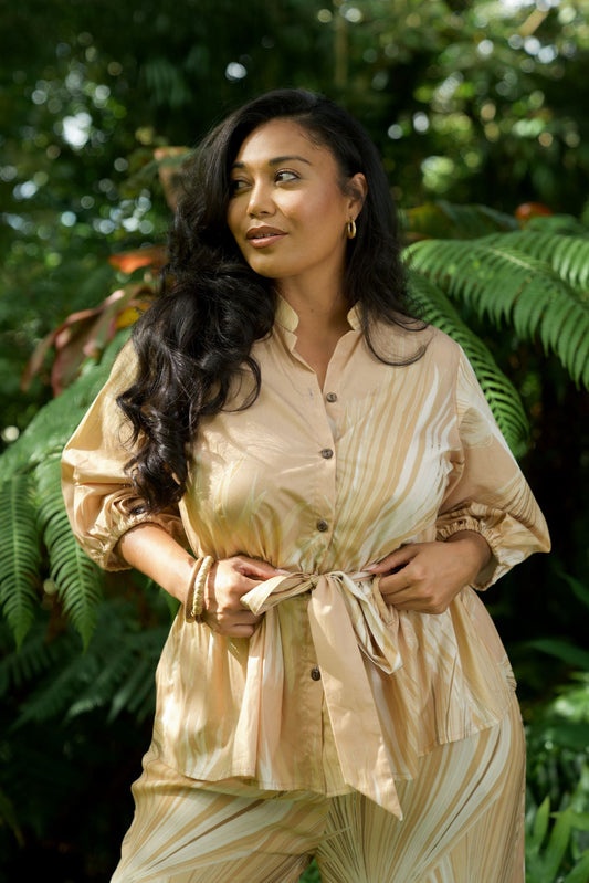 Loulu Beige Tie Waist Blouse