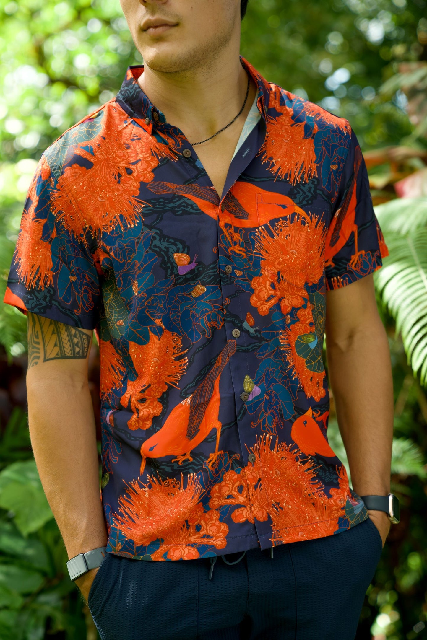 Kaniakapūpū Orange Aloha Shirt (Iron Free)