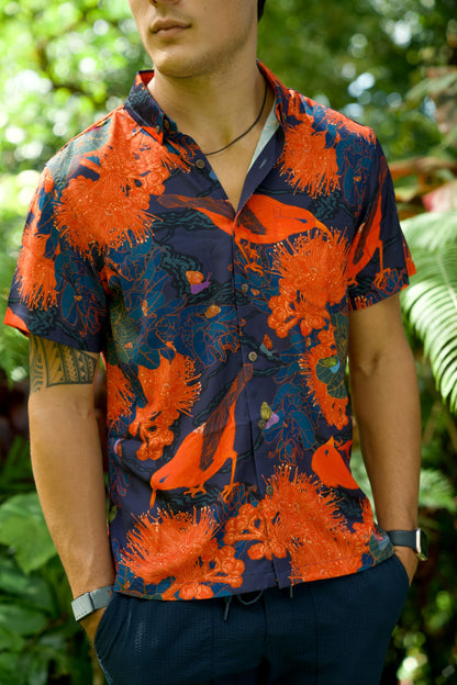 Kaniakapūpū Orange Aloha Shirt (Iron Free)