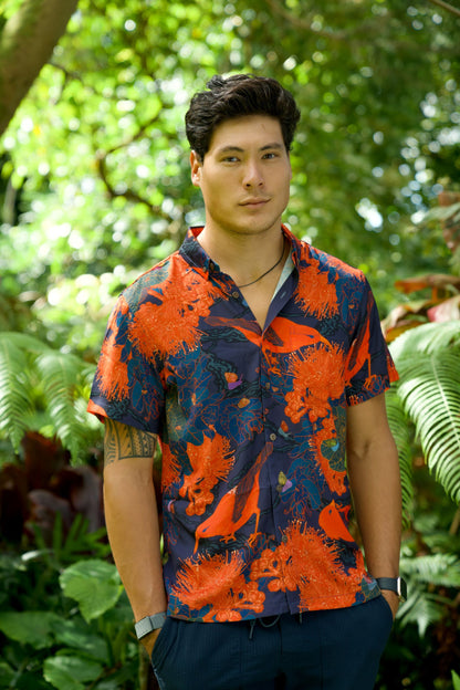 Kaniakapūpū Orange Aloha Shirt (Iron Free)