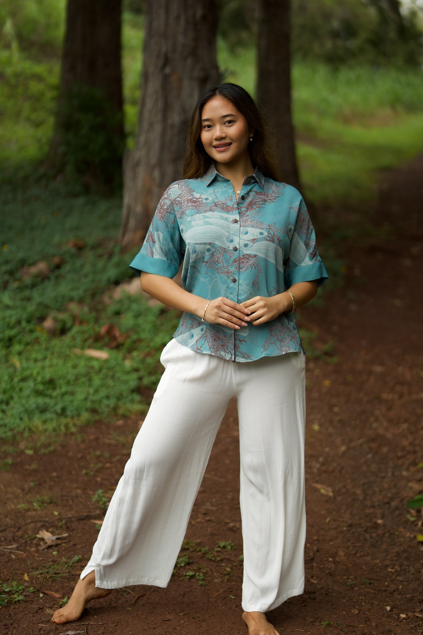 Limu Manauea & 'Ama'ama Women's Kimono Sleeve Aloha Shirt