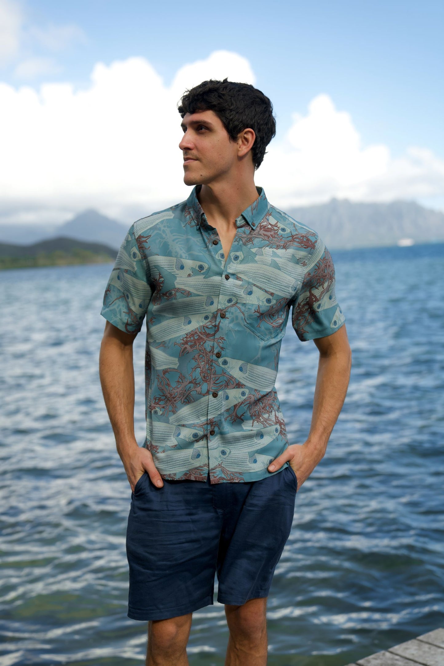 Limu Manauea & 'Ama'ama Aloha Shirt (Iron Free)