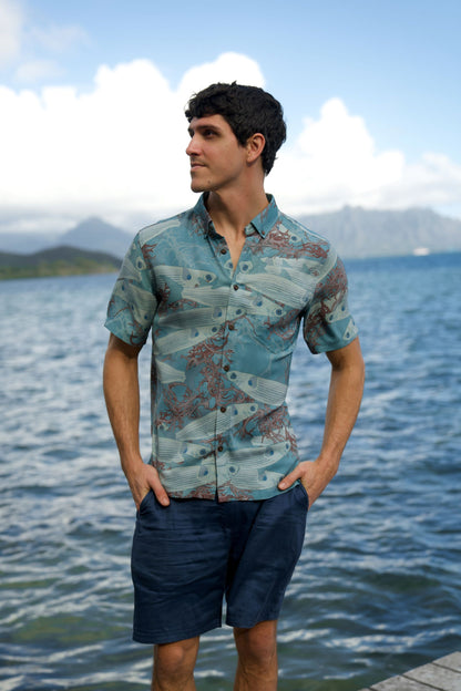 Limu Manauea & 'Ama'ama Aloha Shirt (Iron Free)
