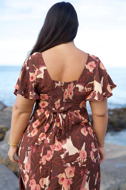Flowering Hau Sunset Midi Hourglass Dress