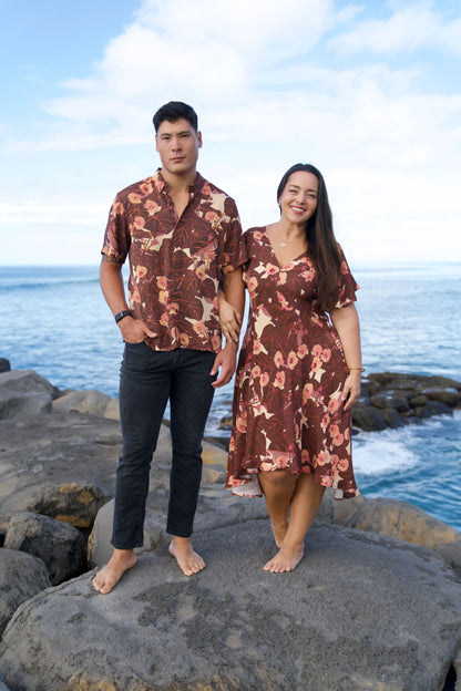 Flowering Hau Sunset Midi Hourglass Dress