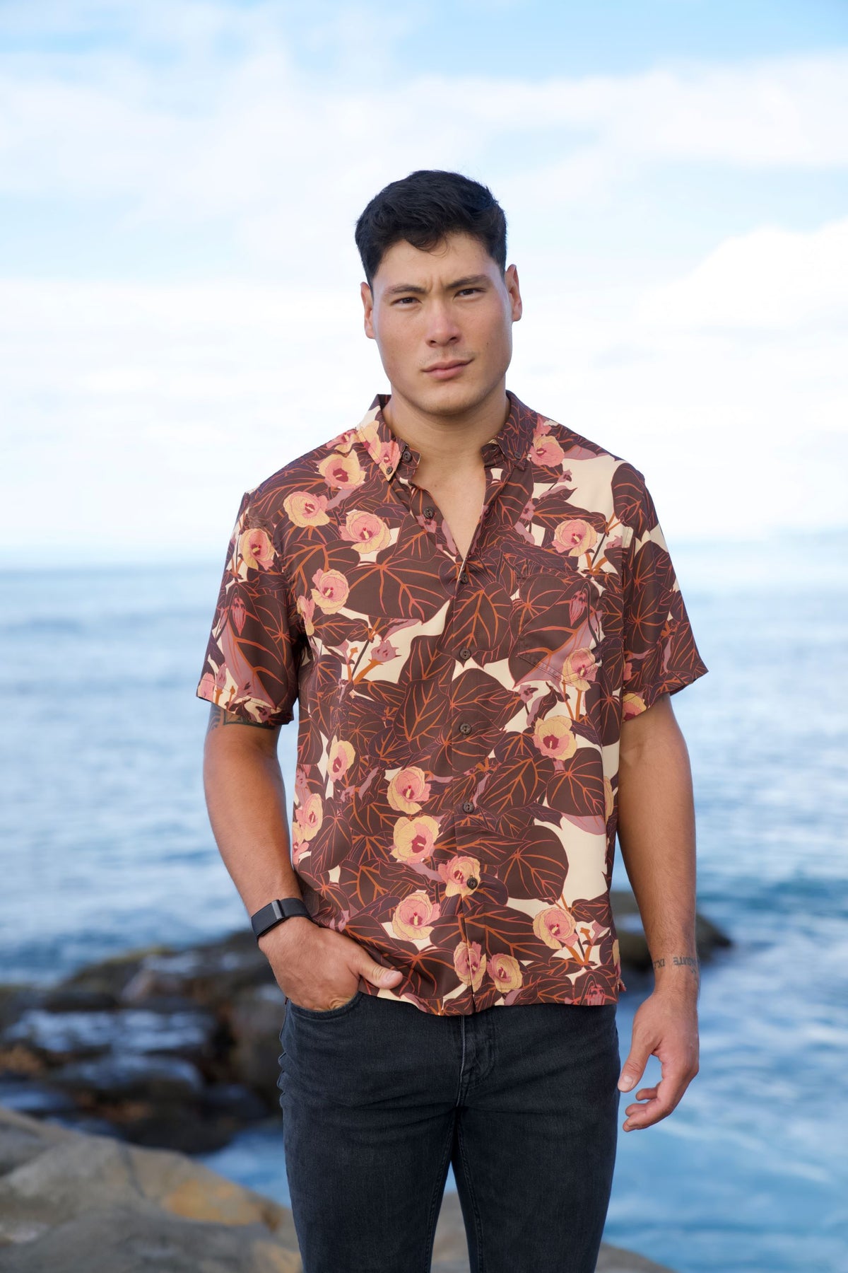 Flowering Hau Sunset Aloha Shirt (Iron Free)