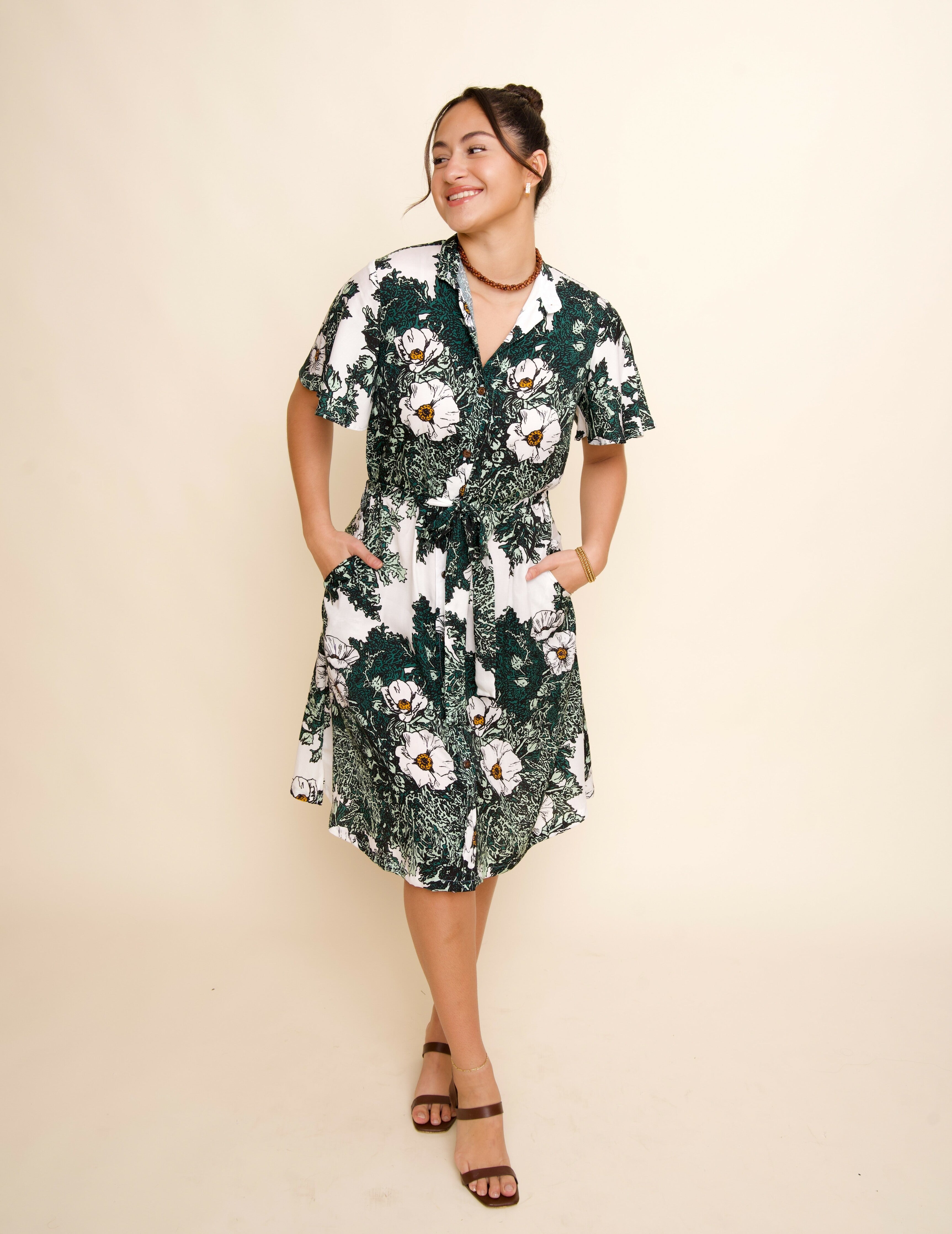 Yumi Navy Wrap Midi Dress With Flutter Sleeve | Yumi