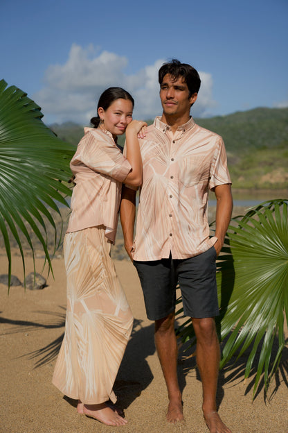 Loulu Beige Women's Kimono Sleeve Aloha Shirt