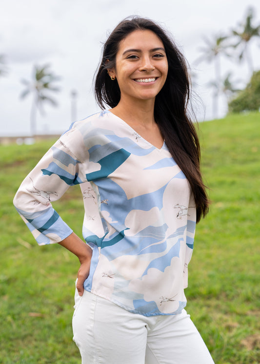 Soaring Koa‘e Kea Pale Pink V-Neck Blouse