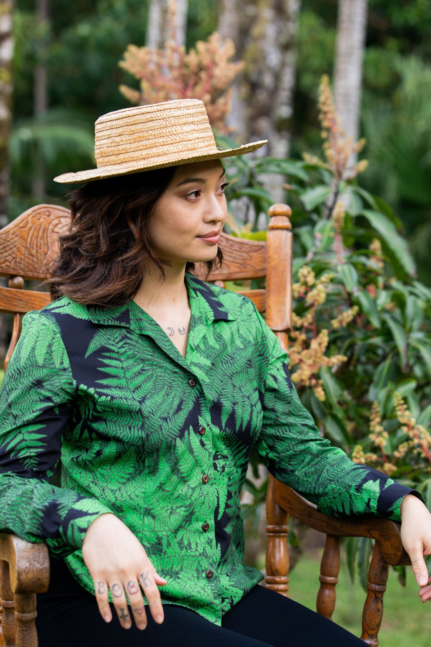 Palapalai Fern Limahuli Hāʻena Kauaʻi Green Women's Aloha Shirt