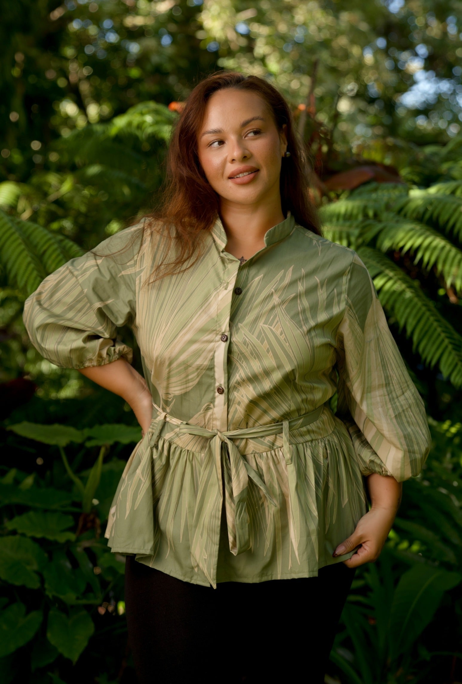 Loulu Green Tie Waist Blouse – David Shepard Hawaiʻi