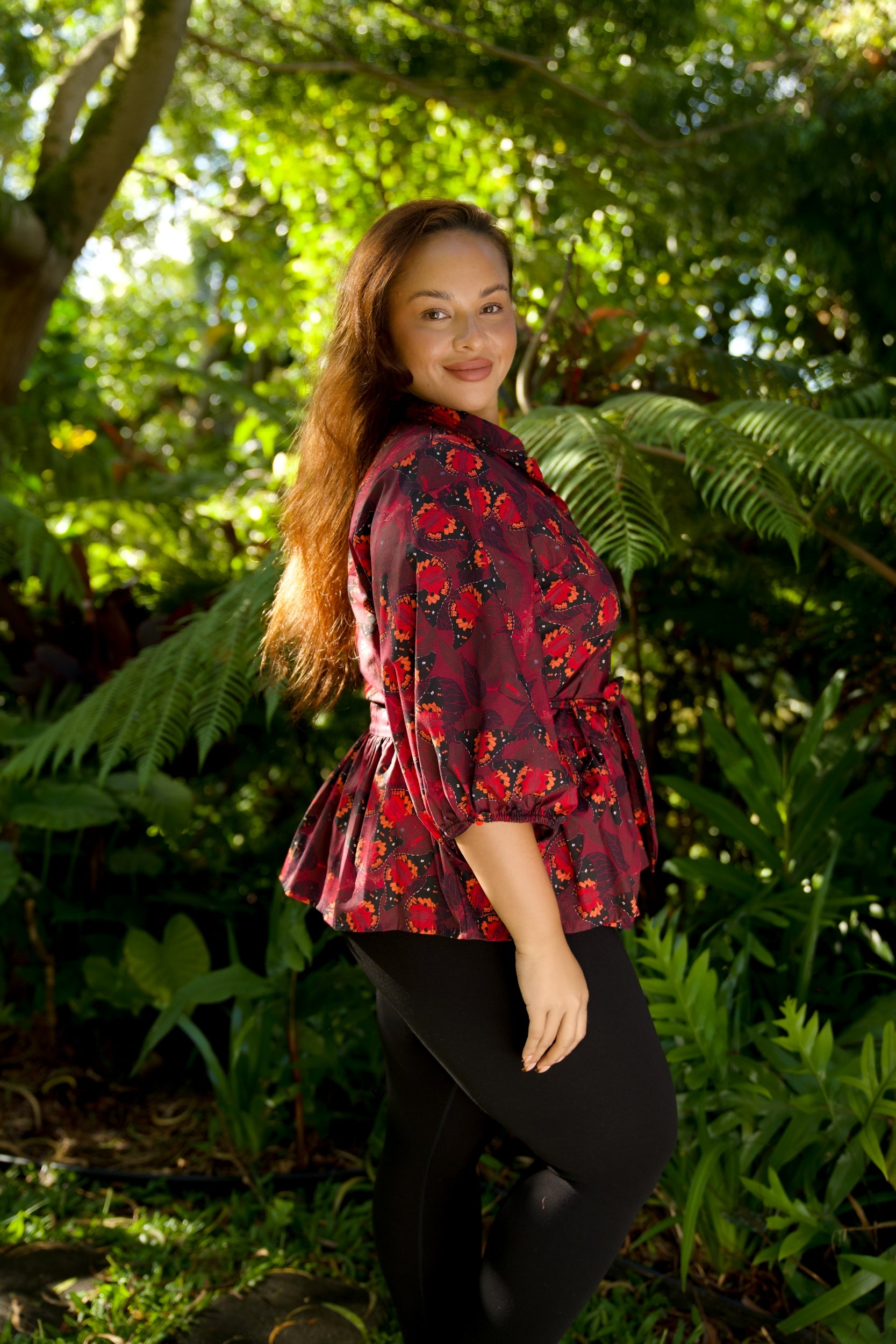 Māmaki & Butterflies Tie Waist Blouse – David Shepard Hawaiʻi