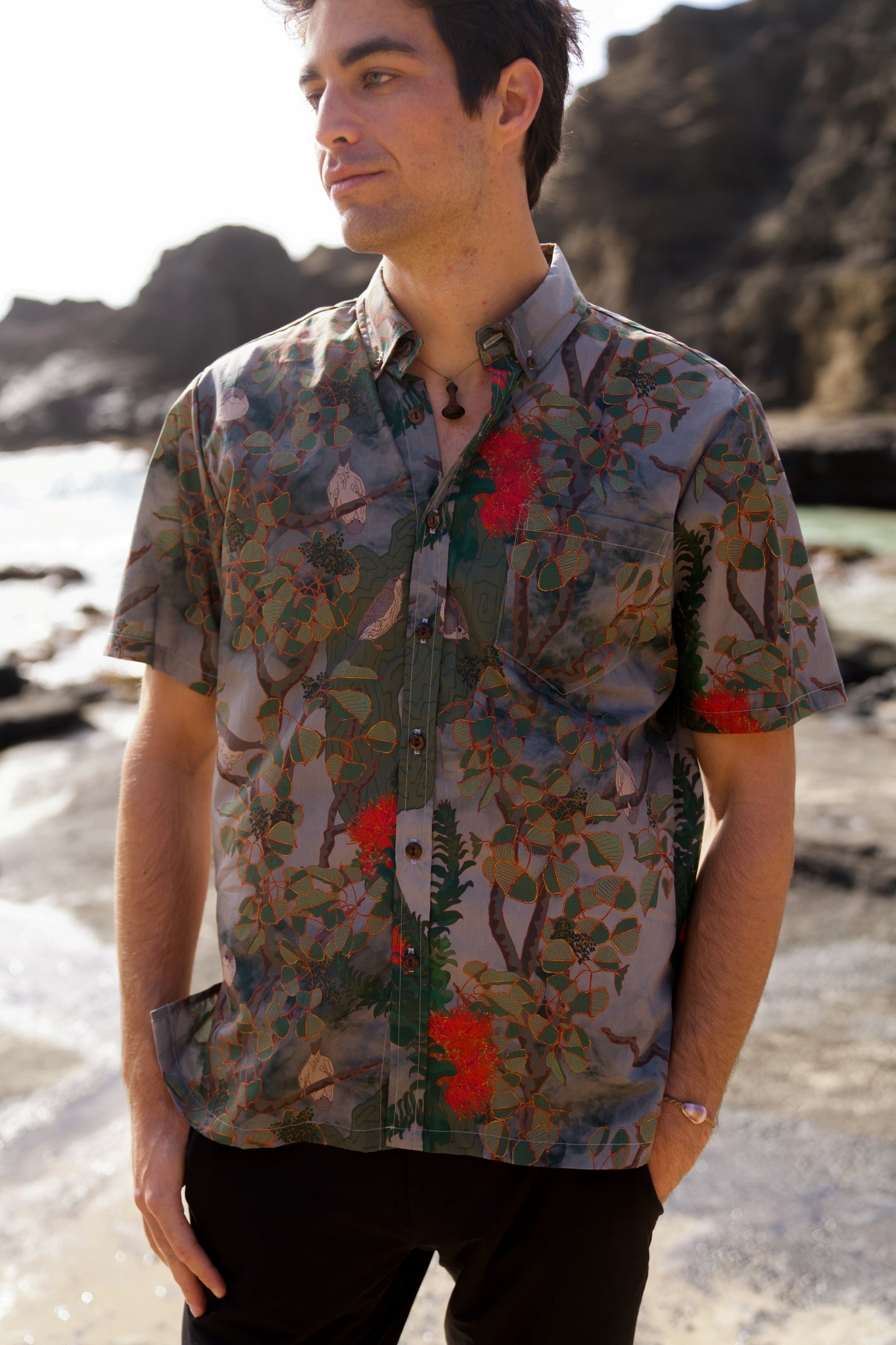 Vanishing 'Akikiki Gray Aloha Shirt