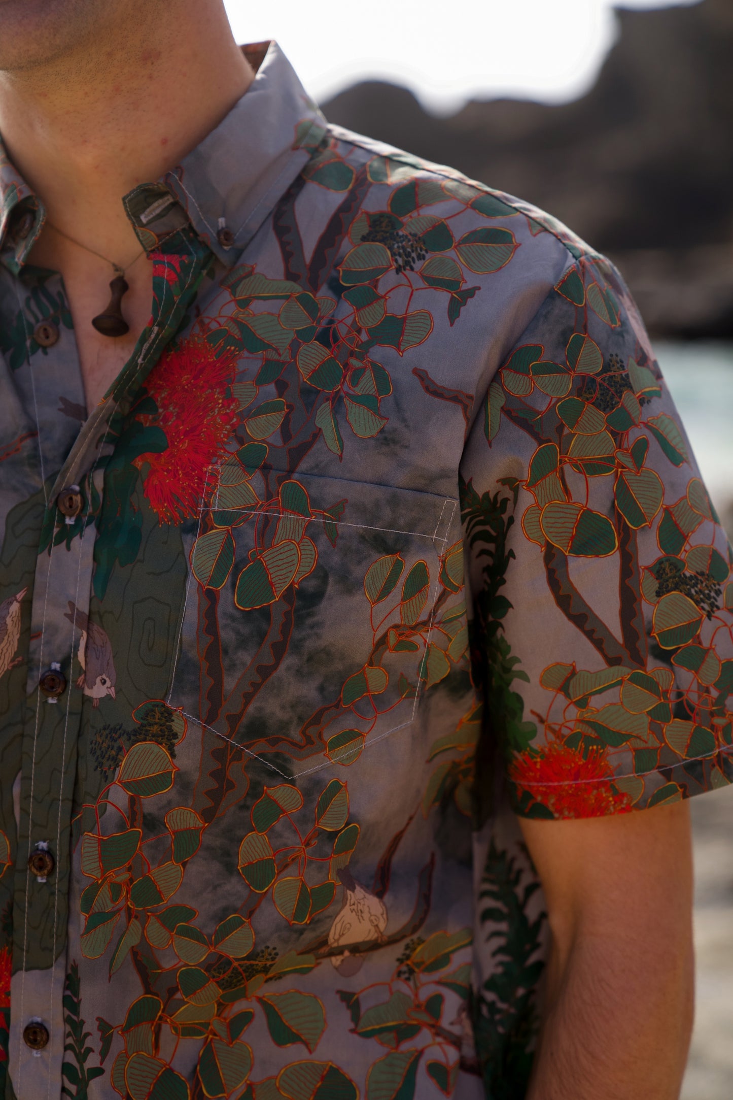 Vanishing 'Akikiki Gray Aloha Shirt