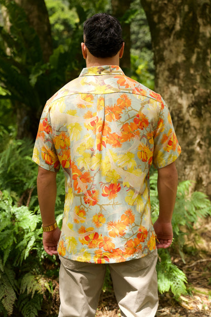 Watch For Sharks Aqua Aloha Shirt (Iron Free)