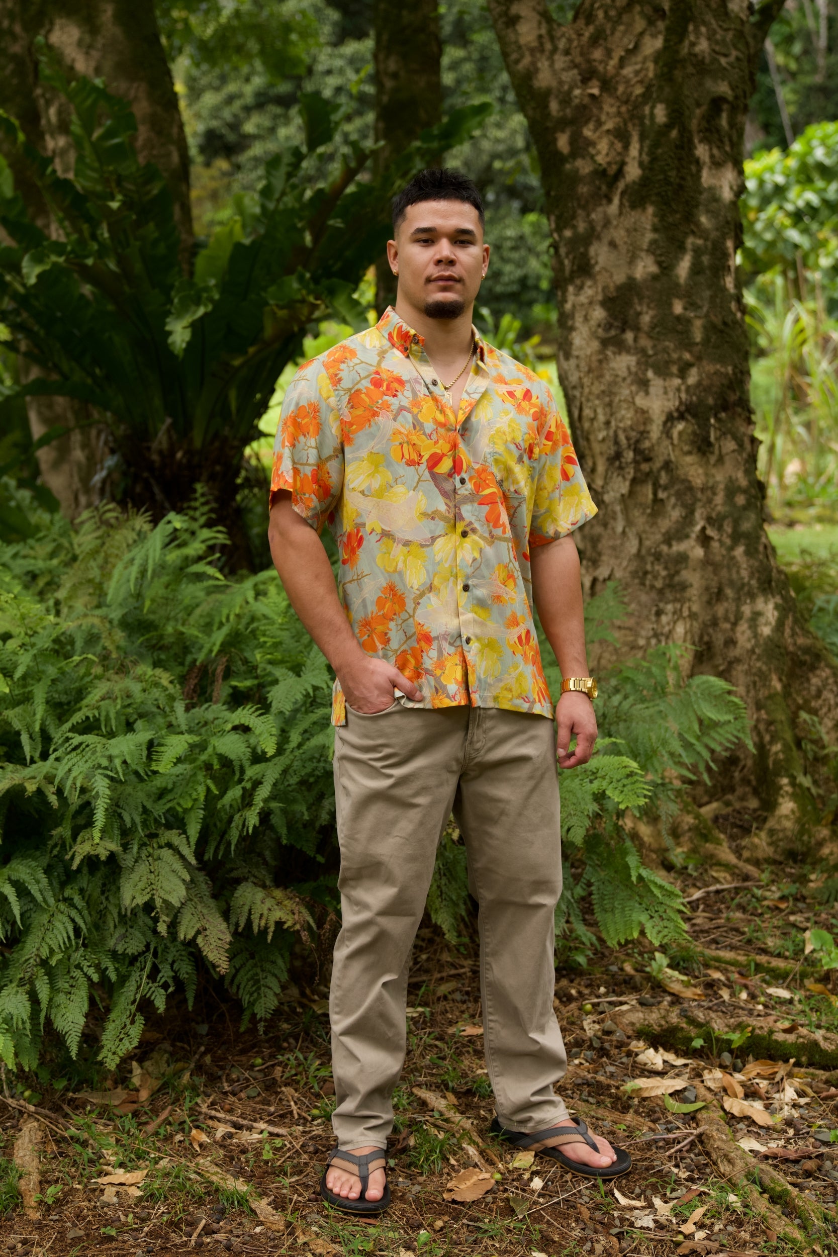 David Shepard Hawai'i 花柄 七分袖ワンピースXS 大きい胸専用ウエスト